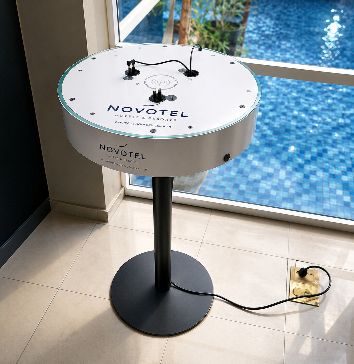Custom-branded lobby charging tower